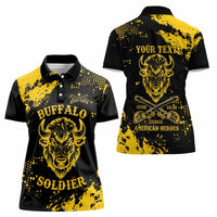 Personalized Bison Buffalo Soldiers Women Polo Shirt American Heroes - Black Grunge Style - Wonder Print Shop