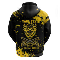 Personalized Bison Buffalo Soldiers Zip Hoodie American Heroes - Black Grunge Style - Wonder Print Shop