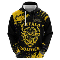 Personalized Bison Buffalo Soldiers Zip Hoodie American Heroes - Black Grunge Style - Wonder Print Shop