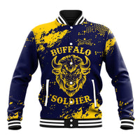 Personalized Bison Buffalo Soldiers Baseball Jacket American Heroes - Blue Grunge Style - Wonder Print Shop