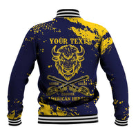 Personalized Bison Buffalo Soldiers Baseball Jacket American Heroes - Blue Grunge Style - Wonder Print Shop
