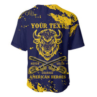 Personalized Bison Buffalo Soldiers Baseball Jersey American Heroes - Blue Grunge Style - Wonder Print Shop