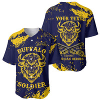 Personalized Bison Buffalo Soldiers Baseball Jersey American Heroes - Blue Grunge Style - Wonder Print Shop