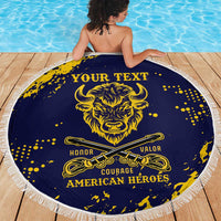 Personalized Bison Buffalo Soldiers Beach Blanket American Heroes - Blue Grunge Style - Wonder Print Shop