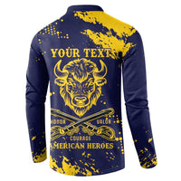 Personalized Bison Buffalo Soldiers Button Sweatshirt American Heroes - Blue Grunge Style - Wonder Print Shop