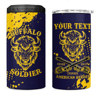 Personalized Bison Buffalo Soldiers 4 in 1 Can Cooler Tumbler American Heroes - Blue Grunge Style - Wonder Print Shop