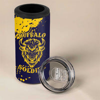 Personalized Bison Buffalo Soldiers 4 in 1 Can Cooler Tumbler American Heroes - Blue Grunge Style - Wonder Print Shop