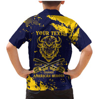 Personalized Bison Buffalo Soldiers Family Matching Mermaid Dress and Hawaiian Shirt American Heroes - Blue Grunge Style - Wonder Print Shop