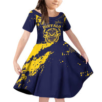 Personalized Bison Buffalo Soldiers Family Matching Off Shoulder Short Dress and Hawaiian Shirt American Heroes - Blue Grunge Style - Wonder Print Shop