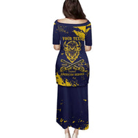 Personalized Bison Buffalo Soldiers Family Matching Puletasi and Hawaiian Shirt American Heroes - Blue Grunge Style - Wonder Print Shop