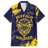 Personalized Bison Buffalo Soldiers Family Matching Short Sleeve Bodycon Dress and Hawaiian Shirt American Heroes - Blue Grunge Style - Wonder Print Shop