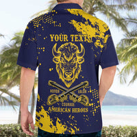 Personalized Bison Buffalo Soldiers Hawaiian Shirt American Heroes - Blue Grunge Style - Wonder Print Shop