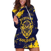 Personalized Bison Buffalo Soldiers Hoodie Dress American Heroes - Blue Grunge Style - Wonder Print Shop