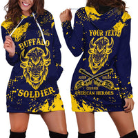 Personalized Bison Buffalo Soldiers Hoodie Dress American Heroes - Blue Grunge Style - Wonder Print Shop