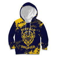 Personalized Bison Buffalo Soldiers Kid Hoodie American Heroes - Blue Grunge Style - Wonder Print Shop