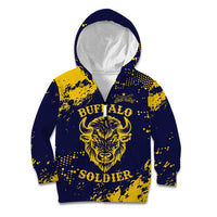 Personalized Bison Buffalo Soldiers Kid Hoodie American Heroes - Blue Grunge Style - Wonder Print Shop