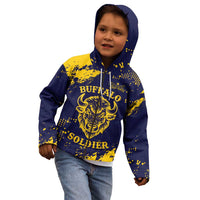 Personalized Bison Buffalo Soldiers Kid Hoodie American Heroes - Blue Grunge Style - Wonder Print Shop