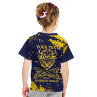 Personalized Bison Buffalo Soldiers Kid T Shirt American Heroes - Blue Grunge Style - Wonder Print Shop