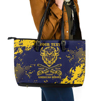 Personalized Bison Buffalo Soldiers Leather Tote Bag American Heroes - Blue Grunge Style - Wonder Print Shop
