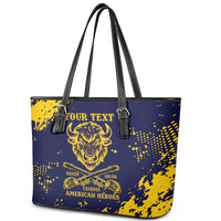 Personalized Bison Buffalo Soldiers Leather Tote Bag American Heroes - Blue Grunge Style - Wonder Print Shop