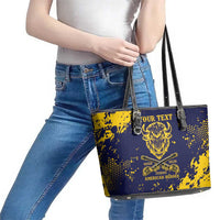 Personalized Bison Buffalo Soldiers Leather Tote Bag American Heroes - Blue Grunge Style - Wonder Print Shop