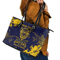 Personalized Bison Buffalo Soldiers Leather Tote Bag American Heroes - Blue Grunge Style - Wonder Print Shop