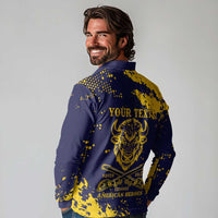 Personalized Bison Buffalo Soldiers Long Sleeve Polo Shirt American Heroes - Blue Grunge Style - Wonder Print Shop