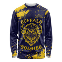 Personalized Bison Buffalo Soldiers Long Sleeve Shirt American Heroes - Blue Grunge Style - Wonder Print Shop