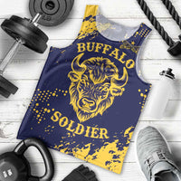 Personalized Bison Buffalo Soldiers Men Tank Top American Heroes - Blue Grunge Style - Wonder Print Shop
