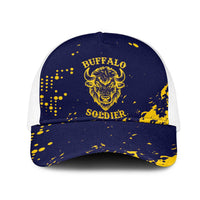 Bison Buffalo Soldiers Mesh Trucker Cap American Heroes - Blue Grunge Style - Wonder Print Shop