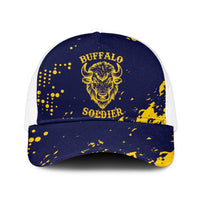 Bison Buffalo Soldiers Mesh Trucker Cap American Heroes - Blue Grunge Style - Wonder Print Shop