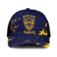 Bison Buffalo Soldiers Mesh Trucker Cap American Heroes - Blue Grunge Style - Wonder Print Shop