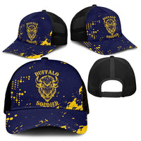 Bison Buffalo Soldiers Mesh Trucker Cap American Heroes - Blue Grunge Style - Wonder Print Shop