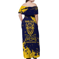 Personalized Bison Buffalo Soldiers Off Shoulder Maxi Dress American Heroes - Blue Grunge Style - Wonder Print Shop