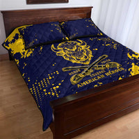 Personalized Bison Buffalo Soldiers Quilt Bed Set American Heroes - Blue Grunge Style - Wonder Print Shop