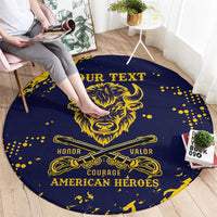 Personalized Bison Buffalo Soldiers Round Carpet American Heroes - Blue Grunge Style - Wonder Print Shop