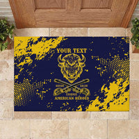 Personalized Bison Buffalo Soldiers Rubber Doormat American Heroes - Blue Grunge Style - Wonder Print Shop