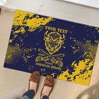 Personalized Bison Buffalo Soldiers Rubber Doormat American Heroes - Blue Grunge Style - Wonder Print Shop