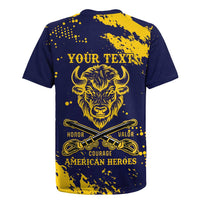 Personalized Bison Buffalo Soldiers Rugby Jersey American Heroes - Blue Grunge Style - Wonder Print Shop