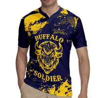 Personalized Bison Buffalo Soldiers Rugby Jersey American Heroes - Blue Grunge Style - Wonder Print Shop