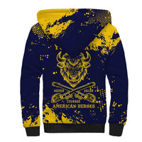 Personalized Bison Buffalo Soldiers Sherpa Hoodie American Heroes - Blue Grunge Style - Wonder Print Shop