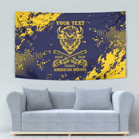 Personalized Bison Buffalo Soldiers Tapestry American Heroes - Blue Grunge Style - Wonder Print Shop