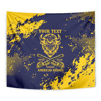 Personalized Bison Buffalo Soldiers Tapestry American Heroes - Blue Grunge Style - Wonder Print Shop