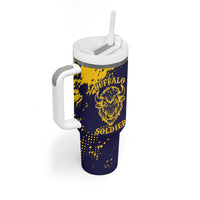 Personalized Bison Buffalo Soldiers Tumbler With Handle American Heroes - Blue Grunge Style - Wonder Print Shop