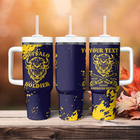 Personalized Bison Buffalo Soldiers Tumbler With Handle American Heroes - Blue Grunge Style - Wonder Print Shop