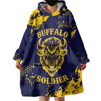 Personalized Bison Buffalo Soldiers Wearable Blanket Hoodie American Heroes - Blue Grunge Style - Wonder Print Shop