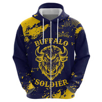 Personalized Bison Buffalo Soldiers Zip Hoodie American Heroes - Blue Grunge Style - Wonder Print Shop