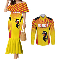 Custom Uganda Cricket Couples Matching Mermaid Dress and Long Sleeve Button Shirt Go Cricket Cranes Go - Wonder Print Shop