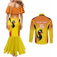 Custom Uganda Cricket Couples Matching Mermaid Dress and Long Sleeve Button Shirt Go Cricket Cranes Go - Wonder Print Shop