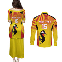 Custom Uganda Cricket Couples Matching Puletasi and Long Sleeve Button Shirt Go Cricket Cranes Go - Wonder Print Shop